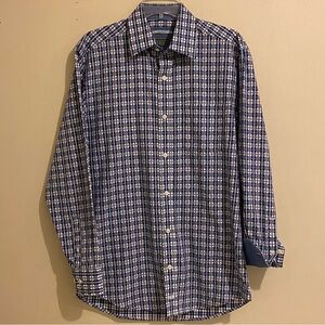 Johnston & Murphy Men’s Shirt Multicolor Check Plaid Flip Cuffs Tailored Fit S